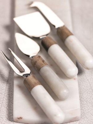 Marble And Wood Cheese Tool Set