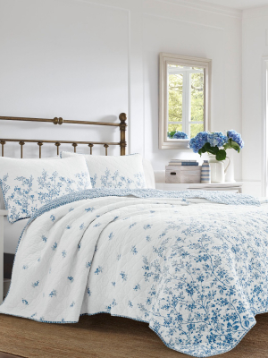 Laura Ashley Flora Quilt Set Blue