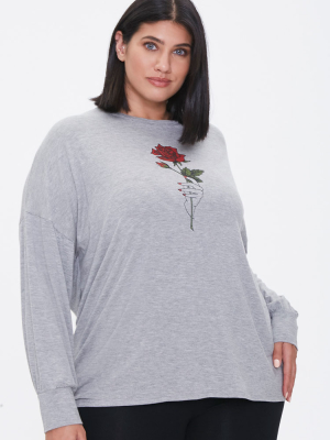 Plus Size Rose Long-sleeve Tee