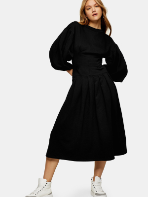 Tall Black Puff Sleeve Midi Dress