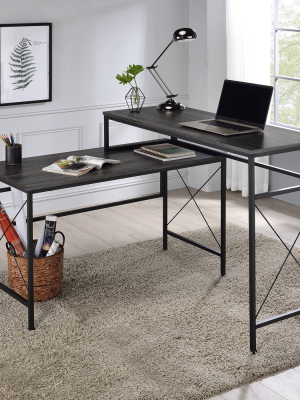 Demmings L-shaped Desk With Usb Ports Distressed Gray - Homes: Inside + Out