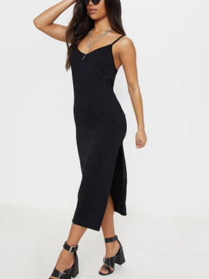 Black Jersey Split Midi Dress