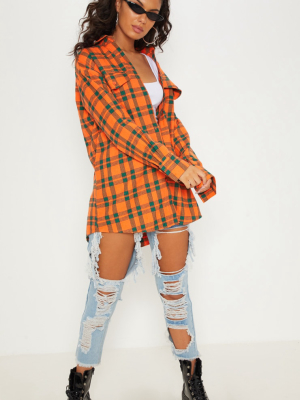 Orange Tartan Checked Oversized Shirt