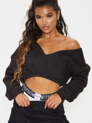 Black Crop Bardot Sweater