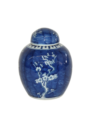 Plum Lidded Jar, Blue And White