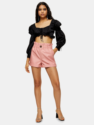 Pink Pu Paperbag Shorts