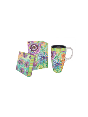 Cypress Home Ceramic Travel Mug With Gift Box, 17 Ounces (blooming Flowers)