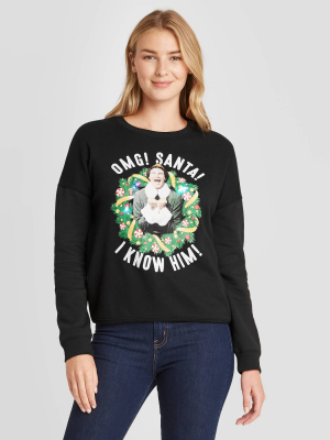 Women's Elf! Omg Santa! Holiday Light Up Graphic Sweatshirt - Black