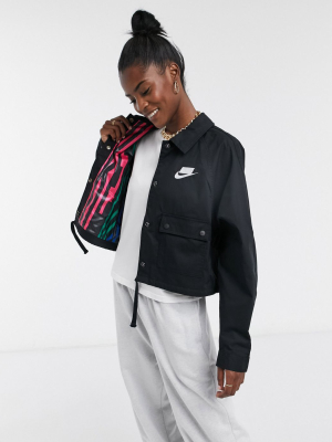 Nike Cropped Woven Jacket In Black With Printed Lining