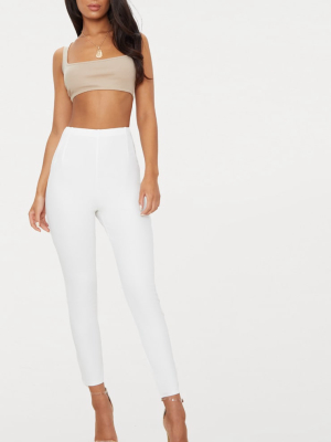 White High Waisted Pleat Front Detail Pants