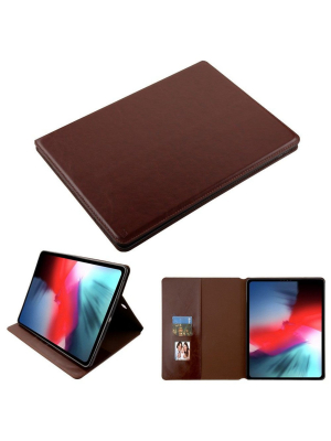 Mybat For Apple Ipad Pro 12.9" (2018) Brown Myjacket Leather Fabric Case Cover W/stand