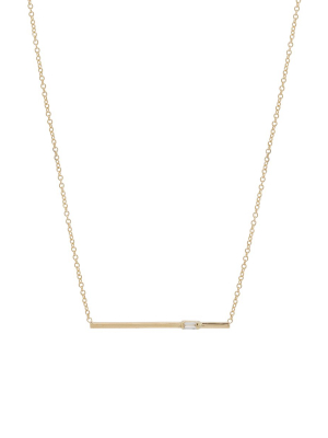 14k Baguette Diamond Straight Bar Necklace