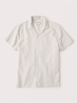 Linen-blend Camp Collar Button-up Shirt