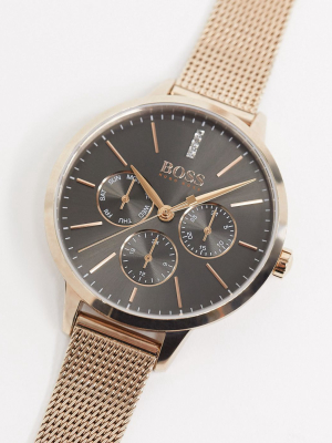 Boss Symphony Mesh Watch In Gold 1502424