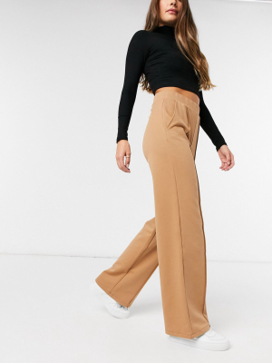 Stradivarius Wide Leg Sporty Pants In Brown