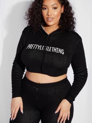 Prettylittlething Plus Black Knitted Crop Hoodie