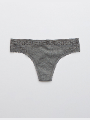 Aerie Queens Lace Cotton Thong Underwear