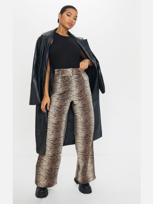 Tiger Print Belted Wide Leg Pants