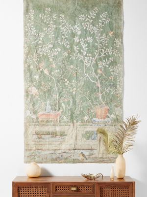 Birds And Potted Tree Tapestry