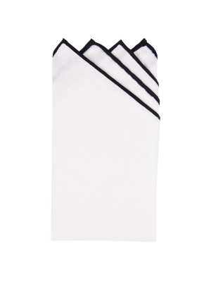 White/black Pre-folded Linen Pocket Square
