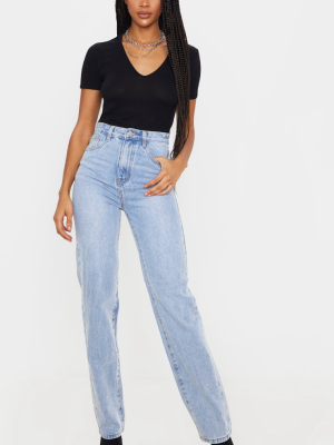 Light Blue Wash High Waist Straight Leg Jeans