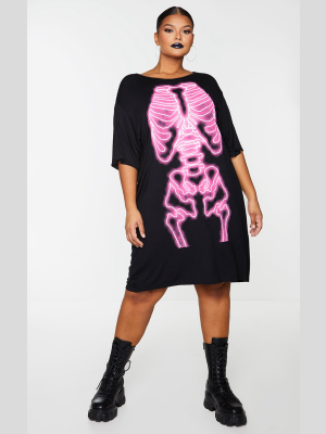 Plus Black Neon Skeleton Oversized T Shirt Dress