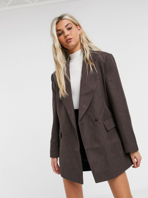 Asos Design Asymmetric Detail Oversized Dad Blazer In Brown