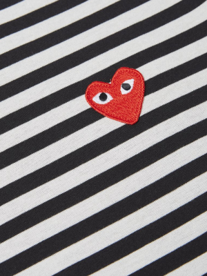 Striped Long Sleeve Shirt With Small Red Heart