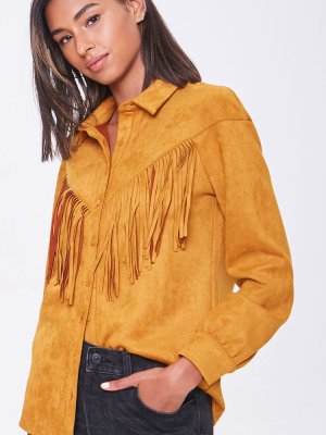 Faux Suede Fringe Shirt