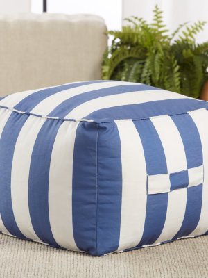 Chatham Indoor/outdoor Striped Pouf In Blue & White