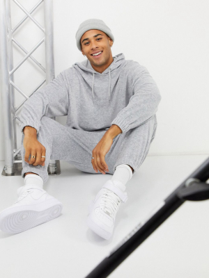 Asos Design Two-piece Oversized Hoodie In Gray Marl Towelling