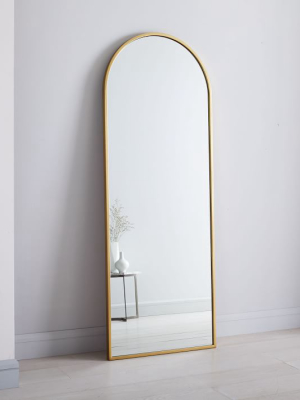 Metal Frame Arched 74" Floor Mirror, Antique Brass