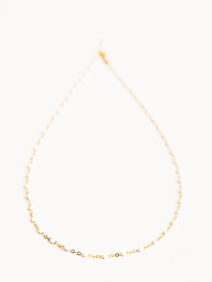 White Bead Necklace - Yellow Gold