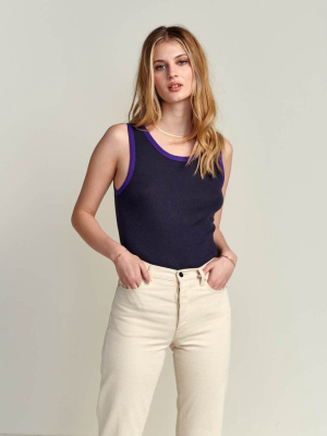 Bellerose - Nima Tank Top: Navy With Purple Trim