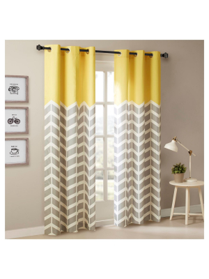 Elaine Chevron Printed Grommet Top Curtain Panel Pair