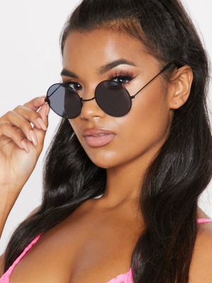 Black Round Metal Sunglasses