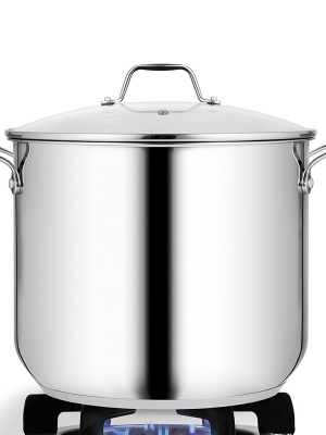 Nutrichef Commercial Grade Heavy Duty 15 Quart Stainless Steel Stock Pot With Riveted Ergonomic Handles And Clear Tempered Glass Lid