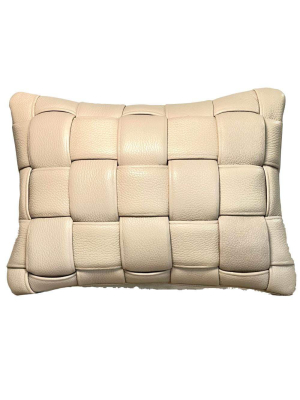 Koff Medium Woven Leather Pillow - Bone