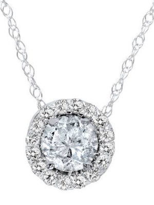 Pompeii3 3/8ct Diamond Round Solitaire Halo Pendant 10k White Gold