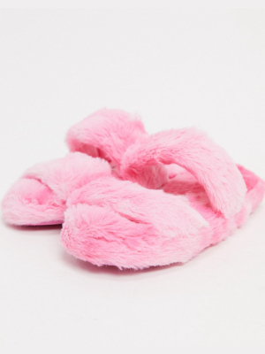 Asos Design Zhuji Double Strap Slide Slippers In Pink