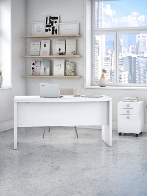 Office By Kathy Ireland Bow Front Desk W/mobile File Cabinet, Pure White/pure White Ech001pw