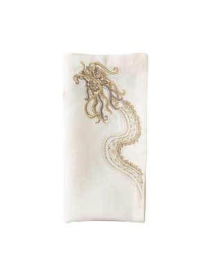 Imperial Dragon Napkin, White/gold/silver