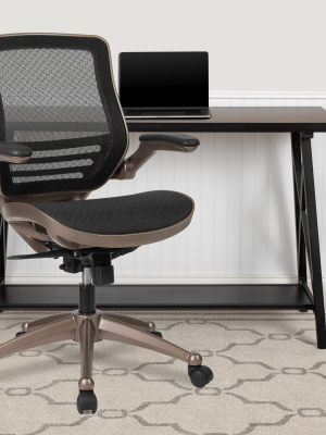 Flash Furniture Mid-back Transparent Black Mesh Executive Swivel Office Chair With Melrose Gold Frame And Flip-up Arms