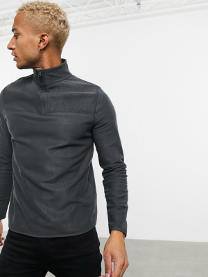 Asos Design Polar Fleece Sweatshirt With Half Zip In Charcoal Gray