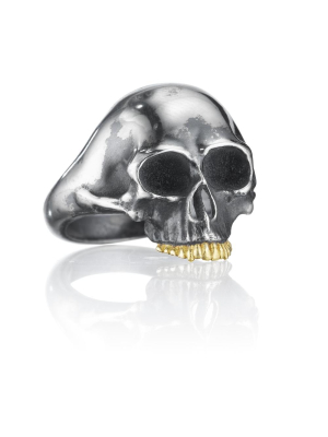 Black Silver Skull Ring With Gold