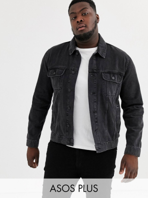 Asos Design Plus Regular Denim Jacket In Washed Black