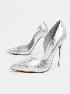 Asos Design Pia D'orsay Stilleto Court Shoes In Silver