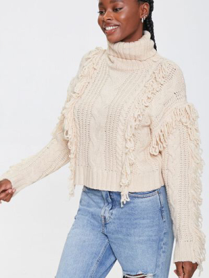 Loop-knit Trim Turtleneck Sweater