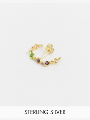 Kingsley Ryan Exclusive Single Ear Piercing Cuff In Sterling Silver Gold Plated With Rainbow Crystals