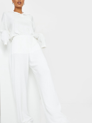 Cream Brushed Rib Wide Leg Pant